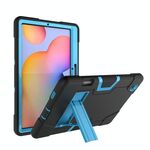 Per Samsung Galaxy Tab S6 Lite P610 Robot a colori a contrasto Custodia protettiva in silicone antiurto + PC con supporto (nero + blu)