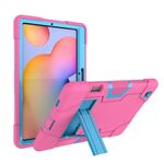 Per Samsung Galaxy Tab S6 Lite P610 Robot a colori a contrasto Custodia protettiva in silicone antiurto + PC con supporto (rosa rossa + blu)
