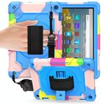 Per Amazon Kindle Fire HD 8 2020 Giradischi con rotazione a 360 gradi Robot a colori a contrasto Custodia protettiva in silicone antiurto + PC con supporto (colorato + blu)