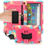 Per Amazon Kindle Fire HD 8 2020 Giradischi con rotazione a 360 gradi Robot a colori a contrasto Custodia protettiva in silicone antiurto + PC con supporto (colorato + rosa rossa)