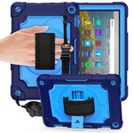 Per Amazon Kindle Fire HD 8 2020 Giradischi con rotazione di 360 gradi Robot a colori a contrasto Custodia protettiva in silicone antiurto + PC con supporto (blu navy + blu)