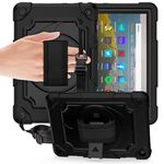 Per Amazon Kindle Fire HD 8 2020 Giradischi con rotazione a 360 gradi Robot a colori a contrasto Custodia protettiva in silicone antiurto + PC con supporto (nero)