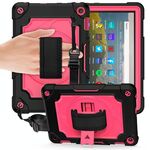 Per Amazon Kindle Fire HD 8 2020 Giradischi con rotazione a 360 gradi Robot a colori a contrasto Custodia protettiva in silicone antiurto + PC con supporto (nero + rosa rossa)