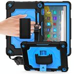 Per Amazon Kindle Fire HD 8 2020 Giradischi con rotazione a 360 gradi Robot a colori a contrasto Custodia protettiva in silicone antiurto + PC con supporto (nero + blu)