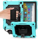 Per Amazon Kindle Fire HD 8 2020 Giradischi con rotazione a 360 gradi Robot a colori a contrasto Custodia protettiva antiurto in silicone + PC con supporto (verde menta + nero)