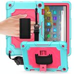 Per Amazon Kindle Fire HD 8 2020 Giradischi con rotazione a 360 gradi Robot a colori a contrasto Custodia protettiva in silicone antiurto + PC con supporto (verde menta + rosa rossa)