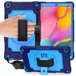 Per Samsung Galaxy Tab A 10.1 (2019) / T515 Giradischi con rotazione a 360 gradi Robot a colori a contrasto Custodia protettiva in silicone antiurto + PC con supporto (blu navy + blu)