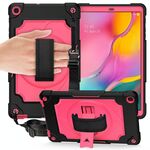 Per Samsung Galaxy Tab A 10.1 (2019) / T515 Giradischi con rotazione di 360 gradi Robot a colori a contrasto Custodia protettiva in silicone antiurto + PC con supporto (nero + rosa rossa)