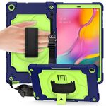 Per Samsung Galaxy Tab A 10.1 (2019) / T515 Giradischi con rotazione di 360 gradi Robot a colori a contrasto Custodia protettiva in silicone antiurto + PC con supporto (blu navy + verde giallo)
