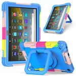 Per Amazon Kindle Fire HD 8 (2020) in silicone antiurto per robot a colori a contrasto + custodia per PC con supporto per cinturino (mimetico + blu)