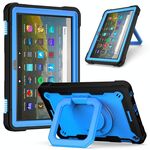 Per Amazon Kindle Fire HD 8 (2020) Custodia in silicone antiurto per robot a colori a contrasto + custodia per PC con supporto per cinturino (nero + blu)