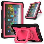 Per Amazon Kindle Fire HD 8 (2020) Custodia in silicone antiurto per robot a colori a contrasto + custodia per PC con supporto per cinturino (nero + rosa rossa)