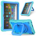 Per Amazon Kindle Fire HD 8 (2020) Custodia in silicone antiurto per robot a colori a contrasto + custodia per PC con supporto per cinturino (verde menta + blu)