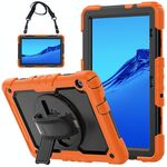 Per Huawei MediaPad T5 antiurto colorato in silicone + custodia protettiva per PC con supporto e tracolla e cinturino a mano (arancione)