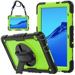 Per Huawei MediaPad T5 antiurto in silicone colorato + custodia protettiva per PC con supporto e tracolla e cinturino a mano (nero giallo verde)