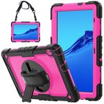 Per Huawei MediaPad T5 antiurto colorato in silicone colorato + custodia protettiva PC con supporto e tracolla e cinturino a mano (rosso nero rosa)