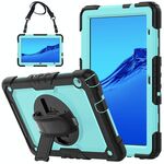 Per Huawei MediaPad T5 antiurto in silicone colorato + custodia protettiva per PC con supporto e tracolla e cinturino a mano (Black Light Blue)