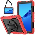 Per Huawei MediaPad T5 antiurto in silicone colorato + custodia protettiva per PC con supporto e tracolla e cinturino a mano (rosso)