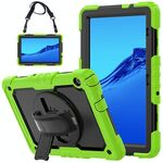 Per Huawei MediaPad T5 antiurto colorato in silicone + custodia protettiva per PC con supporto e tracolla e cinturino a mano (verde giallo)