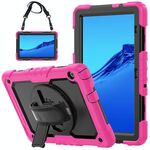 Per Huawei MediaPad T5 antiurto in silicone colorato + custodia protettiva per PC con supporto e tracolla e cinturino a mano (rosa rossa)