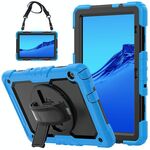 Per Huawei MediaPad T5 antiurto colorato in silicone colorato + custodia protettiva per PC con supporto e tracolla e cinturino a mano (azzurro)