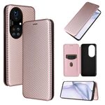 Per Huawei P50 Pro texture in fibra di carbonio in fibra di carbonio a flip orizzontale magnetico TPU + PC + custodia in pelle PU con slot per schede (rosa)