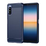 Per Sony Xperia 10 III texture in fibra di carbonio in fibra di carbonio in fibra di carbonio (blu navy)