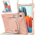 Per Samsung Galaxy Tab S8 / GALAXY TAB S7 T870 / T875 Silicone + custodia protettiva per PC con supporto e tracolla (oro rosa)