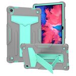 Per Lenovo Tab P11 (Tab-J606F) Staffa a forma di T Contrasto Colore antiurto PC + Custodia protettiva piatta in silicone (grigio + Menta verde)