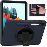 PC di rotazione a 360 gradi + custodia protettiva in TPU con supporto e slot per cinturino a mano e penna per Samsung Galaxy Tab S8 / GALAXY TAB S7 11 pollici T870 / T875 (blu scuro)