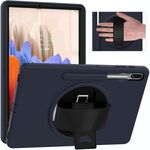 Per Samsung Galaxy Tab S8 + / TAB S8 PLUS / TAB S7 FE / TAB S7 + SM-T970 rotazione a 360 gradi PC + custodia protettiva in TPU con supporto e slot per cinturino a mano e penna (blu scuro)