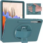 Per Samsung Galaxy Tab S8 + / TAB S8 PLUS / TAB S7 FE / TAB S7 + SM-T970 Rotazione a 360 gradi PC + Custodia protettiva in TPU con supporto e slot per cinturino a mano e penna (blu chiaro)