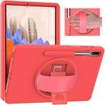 Per Samsung Galaxy Tab S8 + / TAB S8 PLUS / TAB S7 FE / TAB S7 + SM-T970 PC di rotazione a 360 gradi PC + custodia protettiva in TPU con supporto e slot per cinturino a mano e penna (rosa)