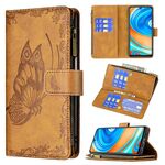 Per Xiaomi Redmi Nota 9 Pro Max Flying Butterfly Growding Pattern Custodia con cerniera orizzontale in pelle flip con titolare e slot per schede e portafoglio (Brown)