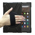 Per Amazon Kindle Fire HD10 2019/2018/2017 Custodia protettiva in silicone in silicone variopinto antiurto con supporto e cinturino a mano e tracolla (nero)
