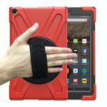 Per Amazon Kindle Fire HD10 2019/2018/2017 Ammortizzatore colorato in silicone + custodia protettiva PC con supporto e cinturino a mano e tracolla (rosso)