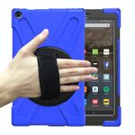 Per Amazon Kindle Fire HD10 2019/2018/2017 Ammortizzatore colorato in silicone + custodia protettiva per PC con supporto e cinturino a mano e tracolla (blu)