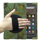 Per Amazon Kindle Fire HD10 2019/2017/2017 Custodia protettiva in silicone in silicone variopinto antiurto con supporto e cinturino a mano e tracolla (camuffamento)