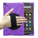Per Amazon Kindle Fire HD10 2019/2018/2017 Ammortizzatore colorato in silicone + custodia protettiva per PC con supporto e cinturino a mano e tracolla (viola)