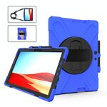 Per Microsoft Surface Pro X / Pro X 2021 Custodia protettiva antiurto in silicone colorato + PC con supporto e cinturino da polso e tracolla e slot per penna (blu)