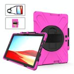 Per Microsoft Surface Pro X / Pro X 2021 Custodia protettiva antiurto in silicone colorato + PC con supporto e cinturino da polso e tracolla e slot per penna (rosa rossa)