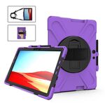 Per Microsoft Surface Pro X / Pro X 2021 Custodia protettiva antiurto in silicone colorato + PC con supporto e cinturino da polso e tracolla e slot per penna (viola)