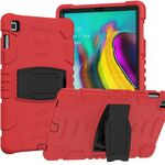 Telaio schermo di protezione a 3 strati + PC + Cassa combinata antiurto in silicone con supporto per Samsung Galaxy Tab S5E T720 (rosso + nero)