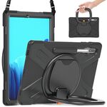 Per Samsung Galaxy Tab S8 + / Tab S8 Plus / Tab S7 FE / TAB S7 + T970 / T975 Silicone + PC Cassa protettiva con supporto e tracolla (nero + nero)