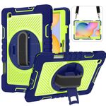 Per Samsung Galaxy Tab S6 Lite P610 / P615 Rotazione a 360 gradi Contrasto Colore Antifondo antiurto + Cassa in silicone + PC con supporto e manopola Straccio e tracolla (Navy + Giallo verde)