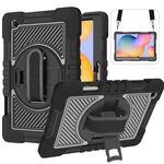 Per Samsung Galaxy Tab S6 Lite P610 / P615 Rotazione a 360 gradi Contrasto Colore Silicone antiurto + Cassa del PC con supporto e cinghia a presa a mano e tracolla (nero)