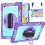 Per Samsung Galaxy Tab S6 Lite P610 / P615 Ruotatura a 360 gradi Contrasto Colore Antifondo antiurto + Cassa in silicone + PC con supporto e cinghia a presa a mano e tracolla (viola + menta verde)