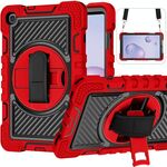Per Samsung Galaxy Tab A 8.4 2020 T307 T307 Ruotatura a 360 gradi Colore a contrasto antiurto antiurto + Cassa del PC con supporto e cinturino a maniglia e tracolla (rosso + nero)