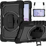 Per Samsung Galaxy Tab A 8.4 2020 T307 T307 Rotazione a 360 gradi Colore a contrasto Silicone antiurto + Cassa in silicone + PC con supporto e cinturino a maniglia e tracolla (nero)