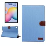 Per Galaxy Tab S6 Lite P610 / P615 Custodia in pelle denim con ribaltamento orizzontale, con supporto e slot per schede e portafoglio e funzione sleep / wake-up (azzurro)